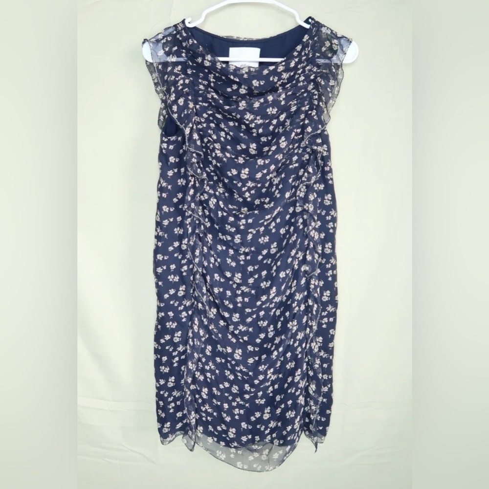 3.1 Phillip Lim Dress Sleeveless Ruffled Tiered Shift Beaded Trim Silk Navy EUC